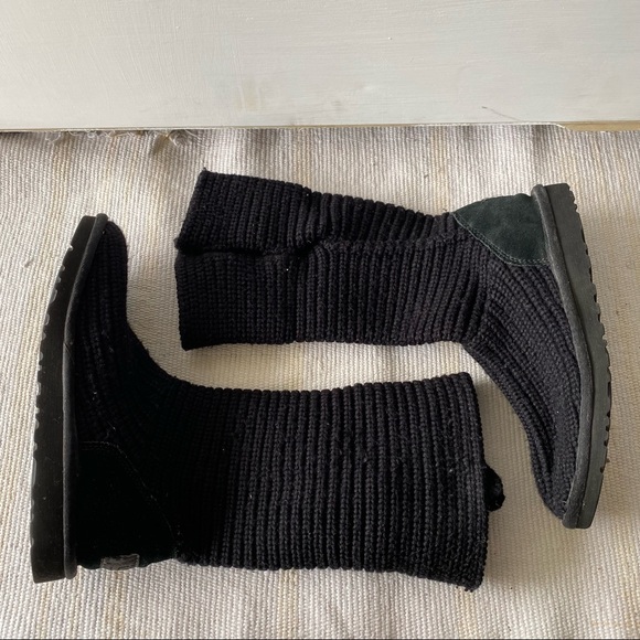 UGG black Classic Cardy knit slouchy convertible boots 6 - Picture 8 of 13
